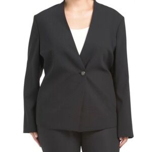 $545 Vince Collarless Womens Blazer Plus Size 20 Black Wool‎ Blend Button Jacket